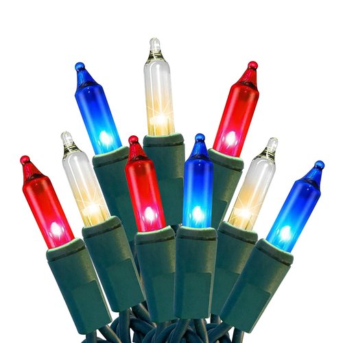 HISHINY Red White Blue 4th of July Patriotic Decorations Lights 100 Count Mini String Lights with Green Wire for Outdoor Indoor Christmas,Holiday,Party, Independence Day Decor,UL Certified (21feet)