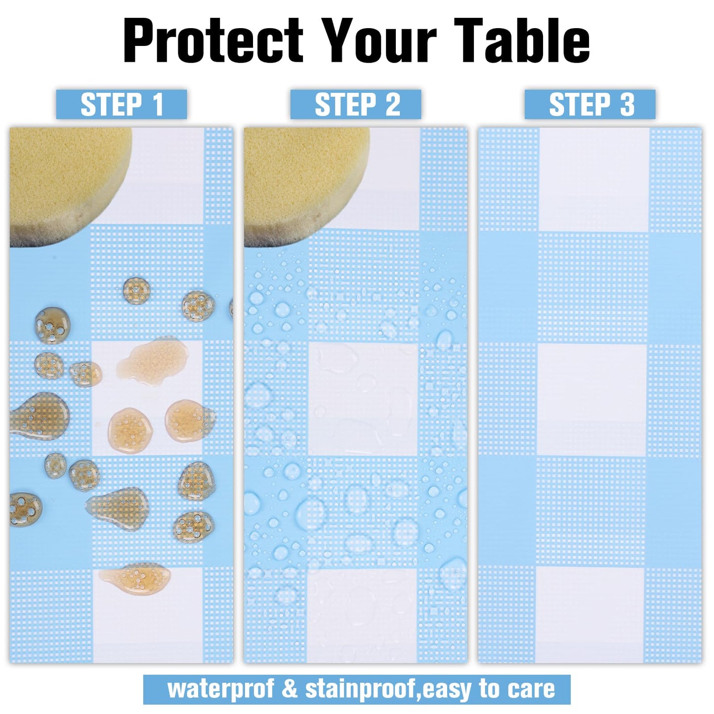 Kesfey 12 Packs Light Blue Gingham Tablecloth Pale Blue and White Checkered Tablecloths 54 x 108 Inch Disposable Plastic Gingham Tablecovers Waterproof Rectangle Picnic Table Cover for Birthday Party