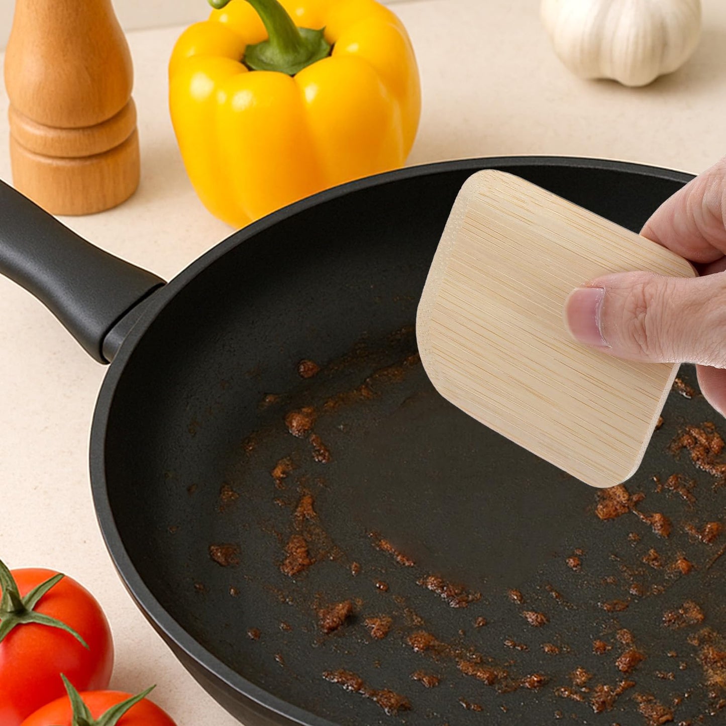 3pcs Bamboo Pot Scraper Tool Food Scraper for Cast Iron Skillet Cookware Cleaning Heat Resistant Kitchen Scrapers for Clean Pans Dishes Bowls and Plates Removes Food Effectively Without Scratching