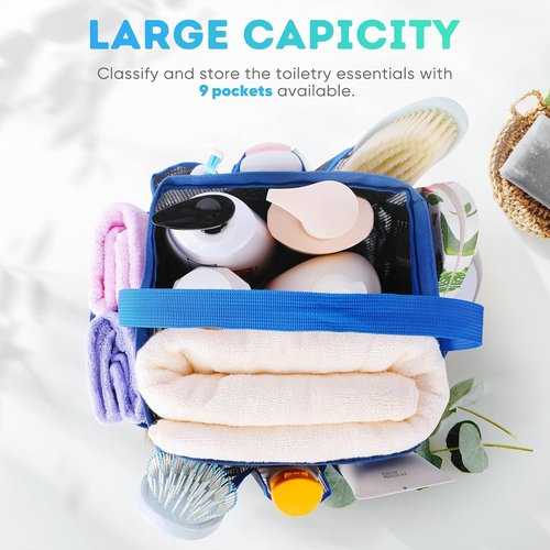 EUDELE Mesh Shower Caddy - Portable 8-Pocket Organizer for College Dorms, Beach & Travel Essentials - Blue