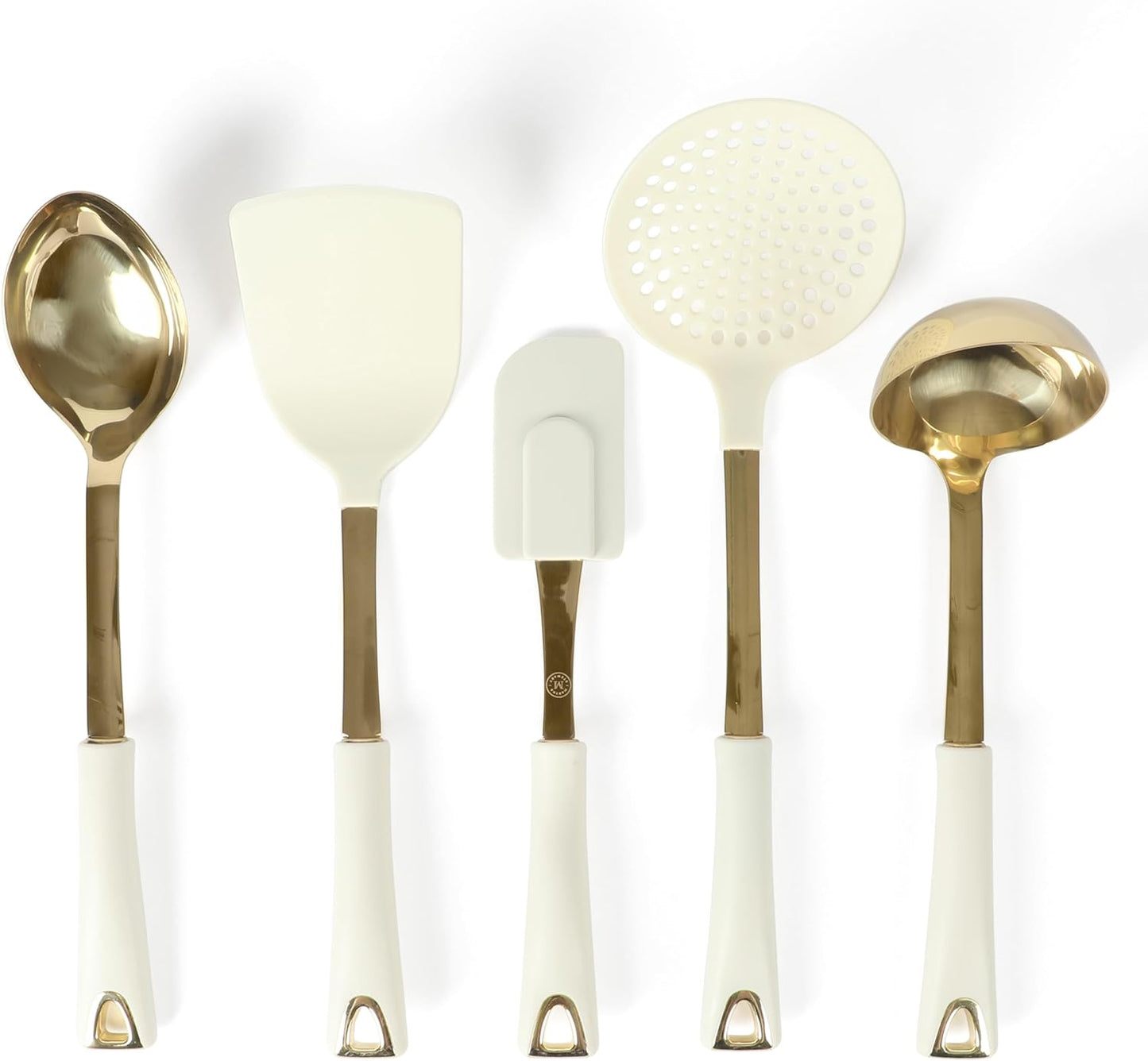 Martha Stewart Lockton 5-Piece Kitchen Tool Set - Durable Stainless Steel & Nylon Utensils with Gold Accents