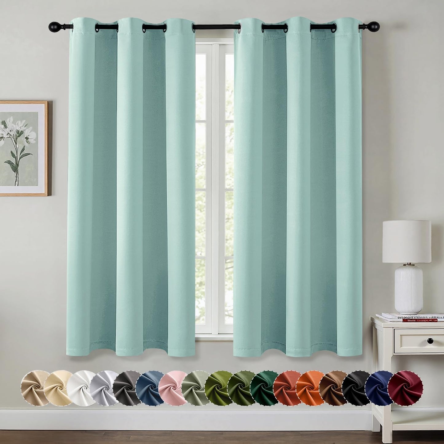 MIULEE Aqua Blackout Curtains - Thermal Insulated Room Darkening Drapes | 63 Inches Long, 2 Panels