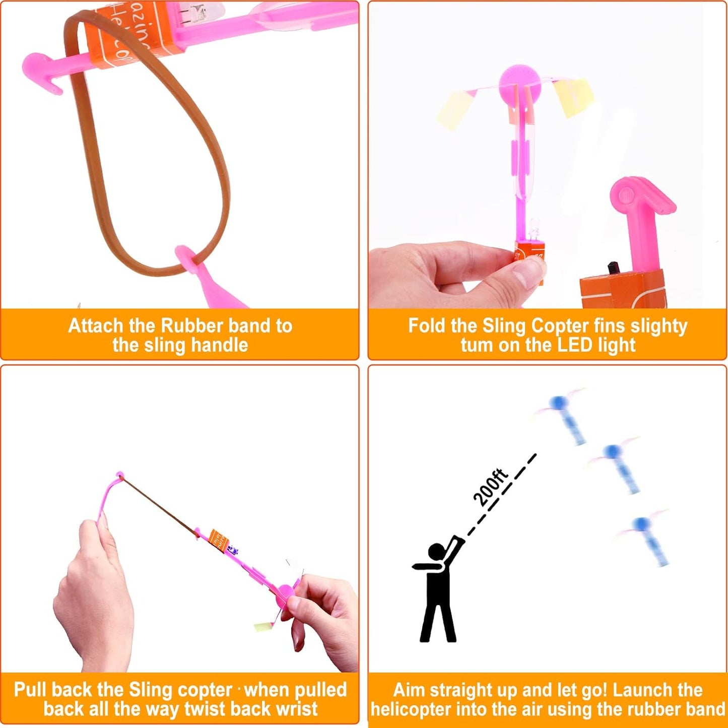 **LPVOQPTH LED Flying Toy Set - 25 Slingshot Glow Helicopters for Outdoor Fun | Ideal Party Favors for Kids 4-12**