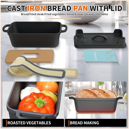 Cast Iron Combo Cooker - 2.5QT Pre-Seasoned Dutch Oven & Grill Pan with Lid | Versatile 2-in-1 Skillet for Baking and Searing