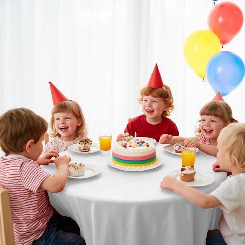 JHDZDHY 10 Pack Premium Disposable Plastic Tablecloth 84" Round Table Cover for Birthdays Weddings Christmas Anniversary Buffet Table (White)