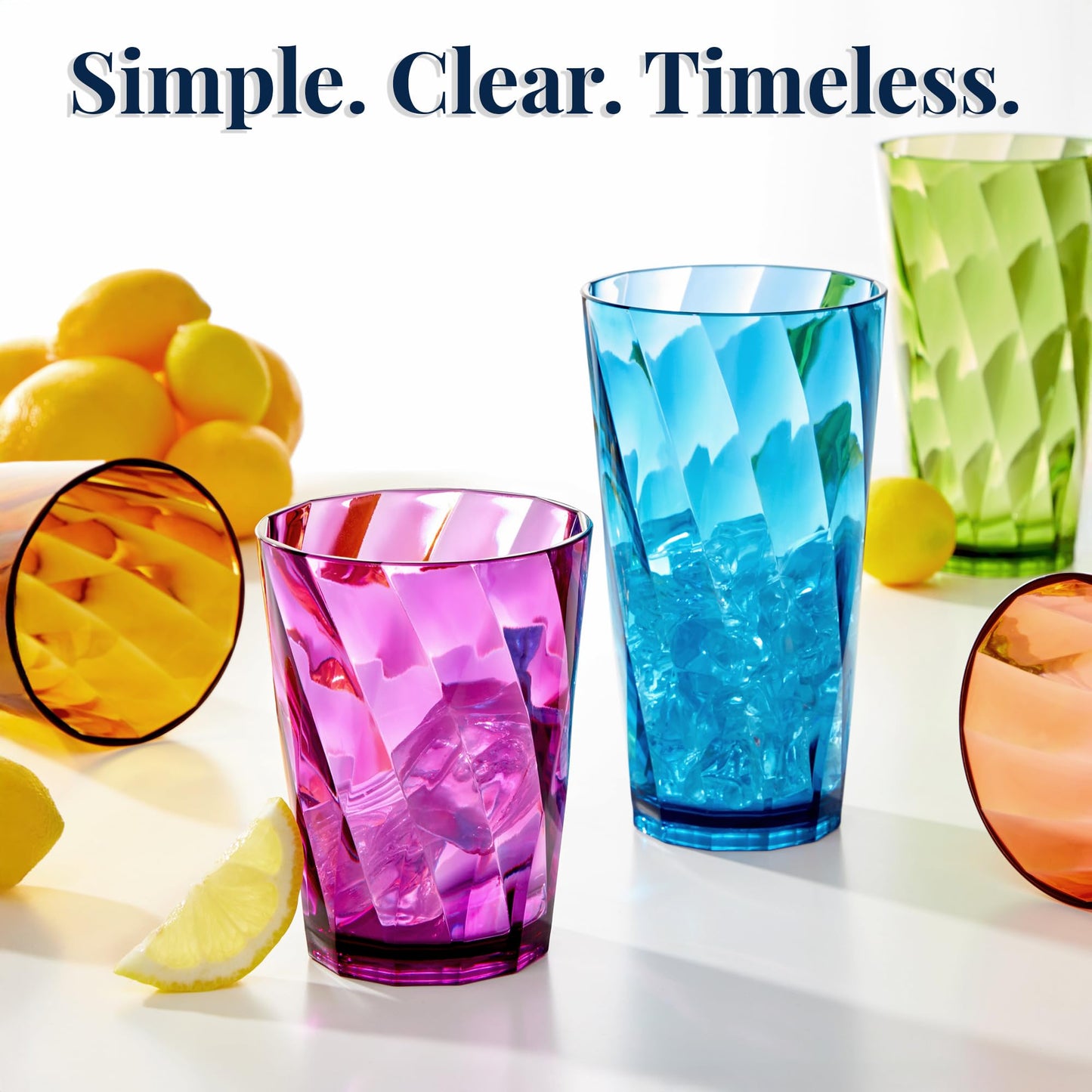 US Acrylic Optix Plastic Reusable Drinking Glasses (Set of 16) 14oz Rocks & 20oz Water Cups in Jewel Tone Colors | BPA-Free Tumblers, Made in USA | Top-Rack Dishwasher Safe
