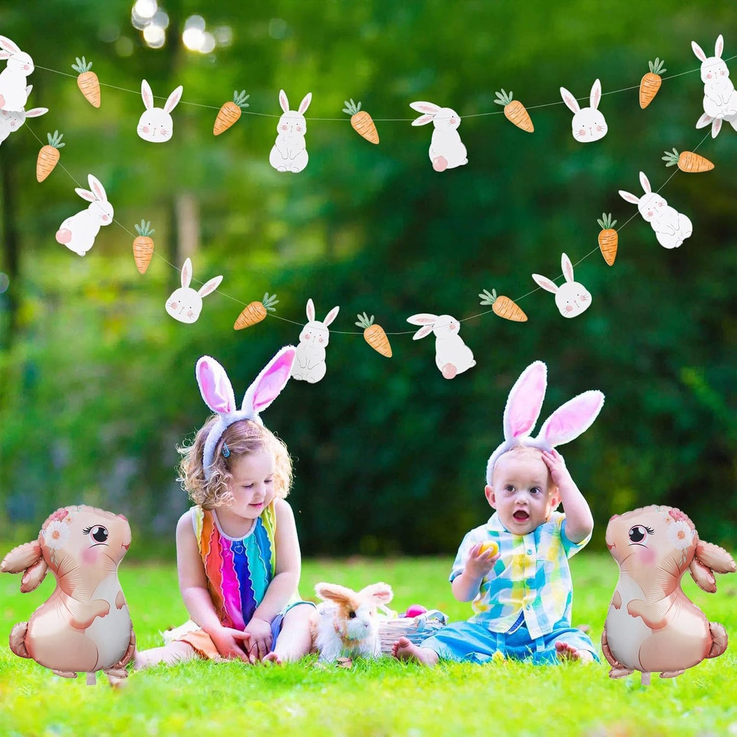4PCS Pink Large Bunny Foil Balloon Rabbit Balloons Bunny Party Decorations Animal Mylar Balloons for Birthday Spring Woodland Themed Supplies