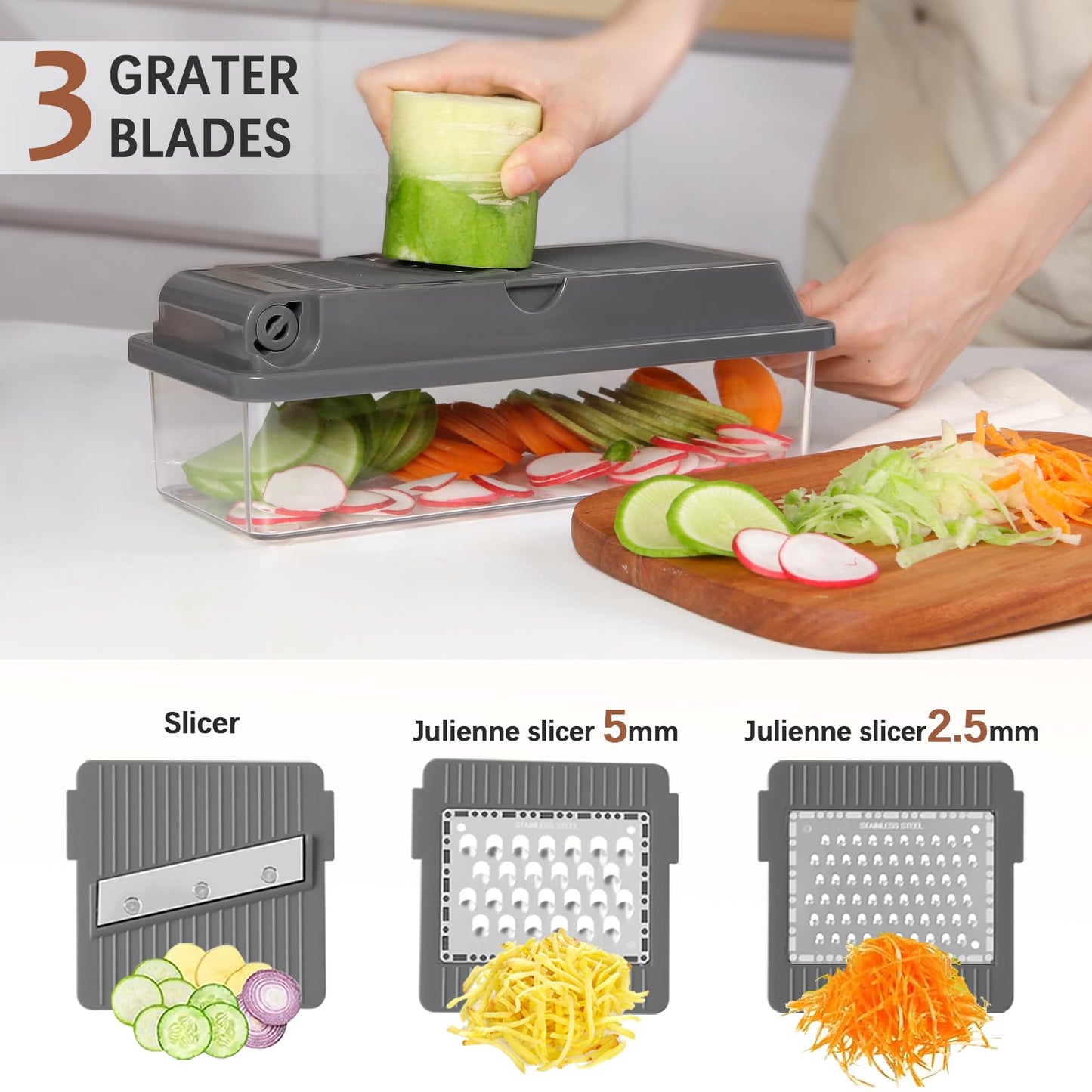 LHS Professional Multifunctional Vegetable Chopper Pro Food Chopper with Food Storage Containers, Mandoline Slicer Onion Dicer Fruit Cutter, Kitchen Gadgets and Home Essentials(7 in 1, Black)