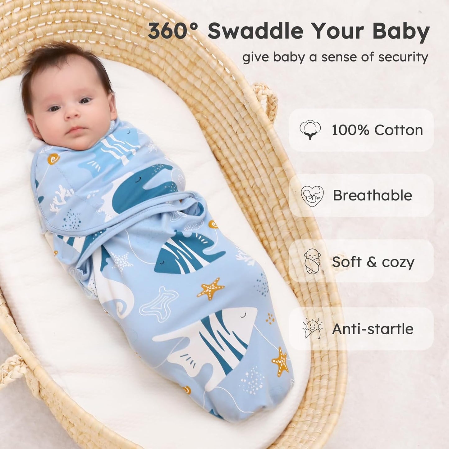 Yoofoss Baby Swaddles - 100% Cotton Adjustable Swaddle Sack for Newborns | 0-3 Months, 3 Pack, Soft & Breathable