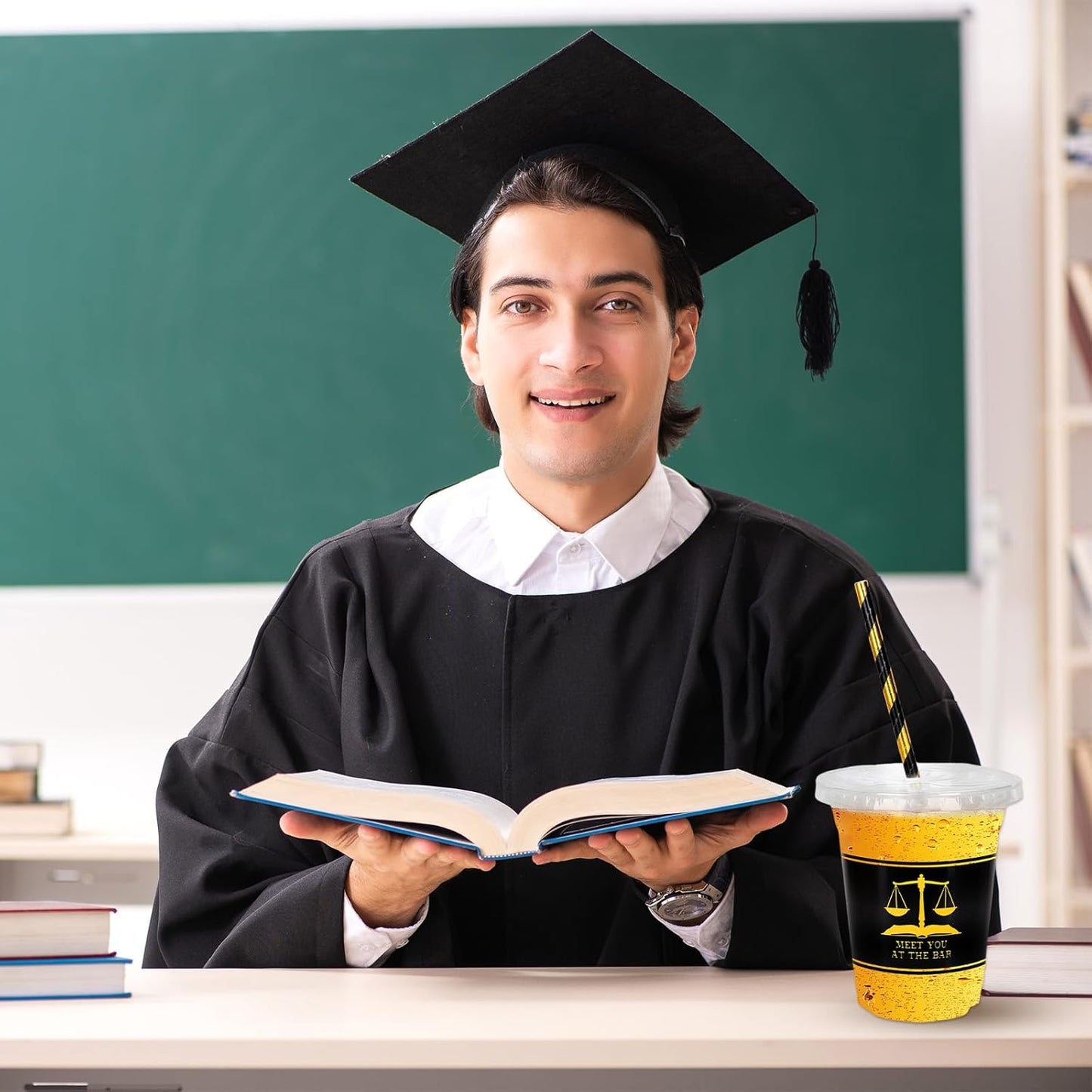 Whaline 50Pcs 12Oz Law School Graduation Cups - Disposable Plastic with Lids & Straws | Congrats Grad Party Supplies