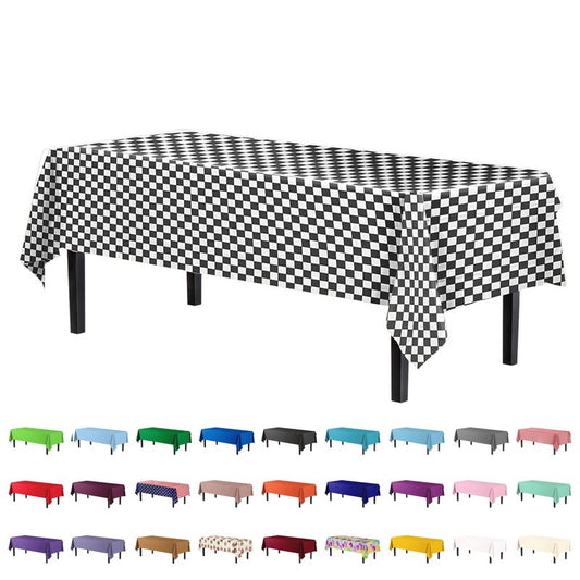 Party Solids Pack Of 6, Premium Plastic Tablecloth 54in. x 108in. Rectangle Table Cover - Checkered