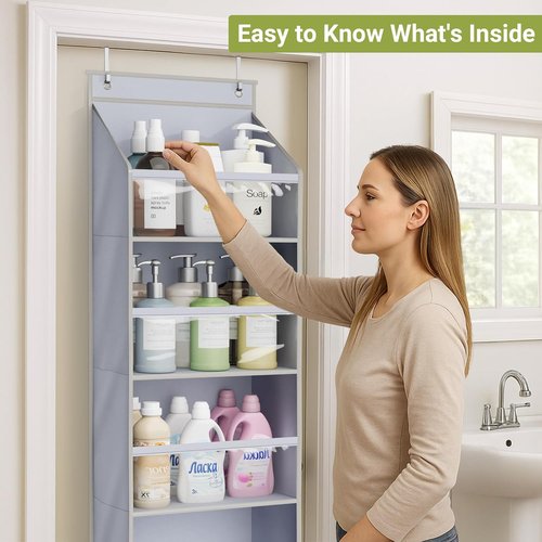 AOODA Over The Door Organizer - Large Capacity Hanging Storage with Clear Deep Pockets | Ideal for Nursery, Bathroom, Bedroom, Pantry (Grey)