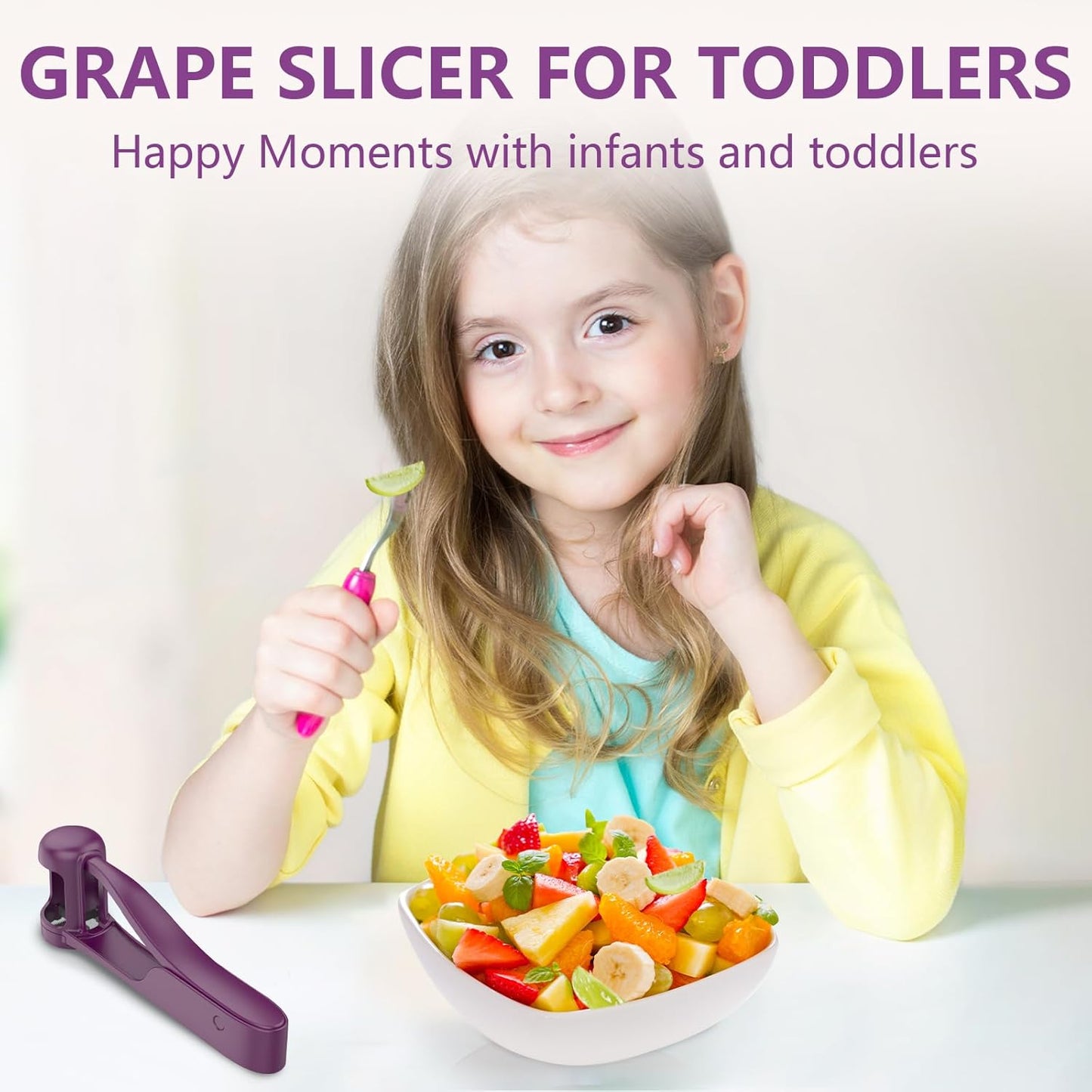Luvan Grape Cutter for Toddlers 1-3 | Stainless Steel Fruit Slicer - Purple, Ideal for Salad & Cake Decor