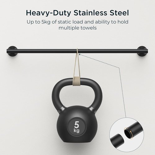 FORIOUS Stainless Steel Bathroom Hardware Set - Modern Towel Bar & Toilet Paper Holder | 4-Piece Matte Black (24" Bar)
