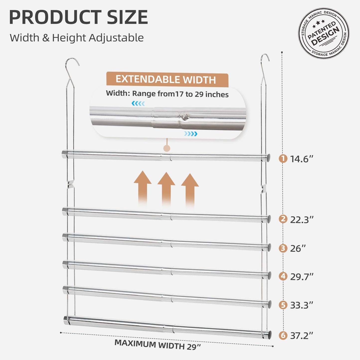 STORAGE MANIAC Hanging Closet Rod, Adjustable Width and Height Closet Hanging Organizer, Space-Saving Clothes Hanging Bar, Closet Extender Hanging Rod Double Closet Hanging Rod, 2 Pack Chrome