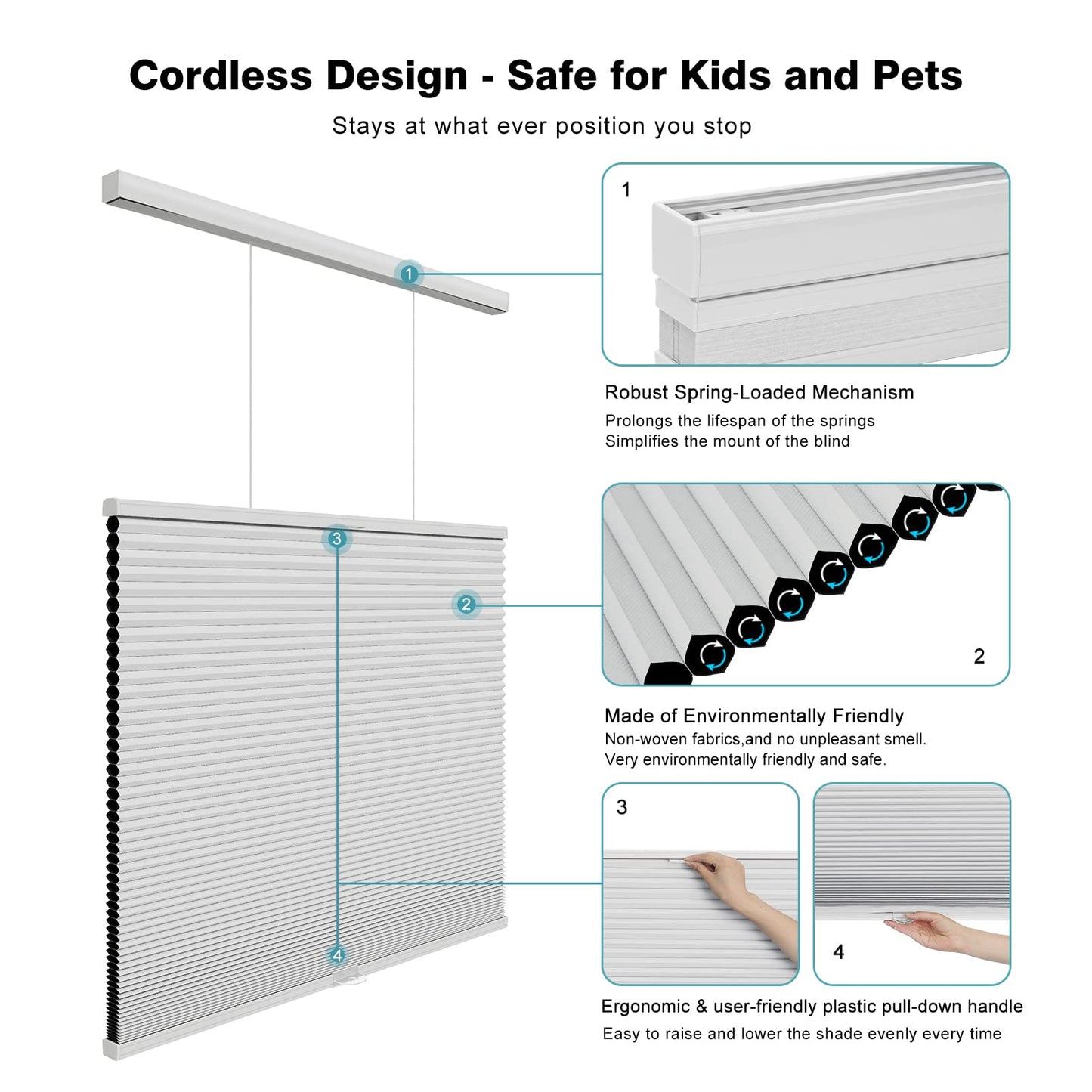 Changshade Top Down Bottom Up Shades,Blackout Cellular Shades Cordless,Top Down Bottom Up Cellular Shades,Honeycomb Blinds for Windows,Cellular Blinds Cordless,24Wide*50High,White