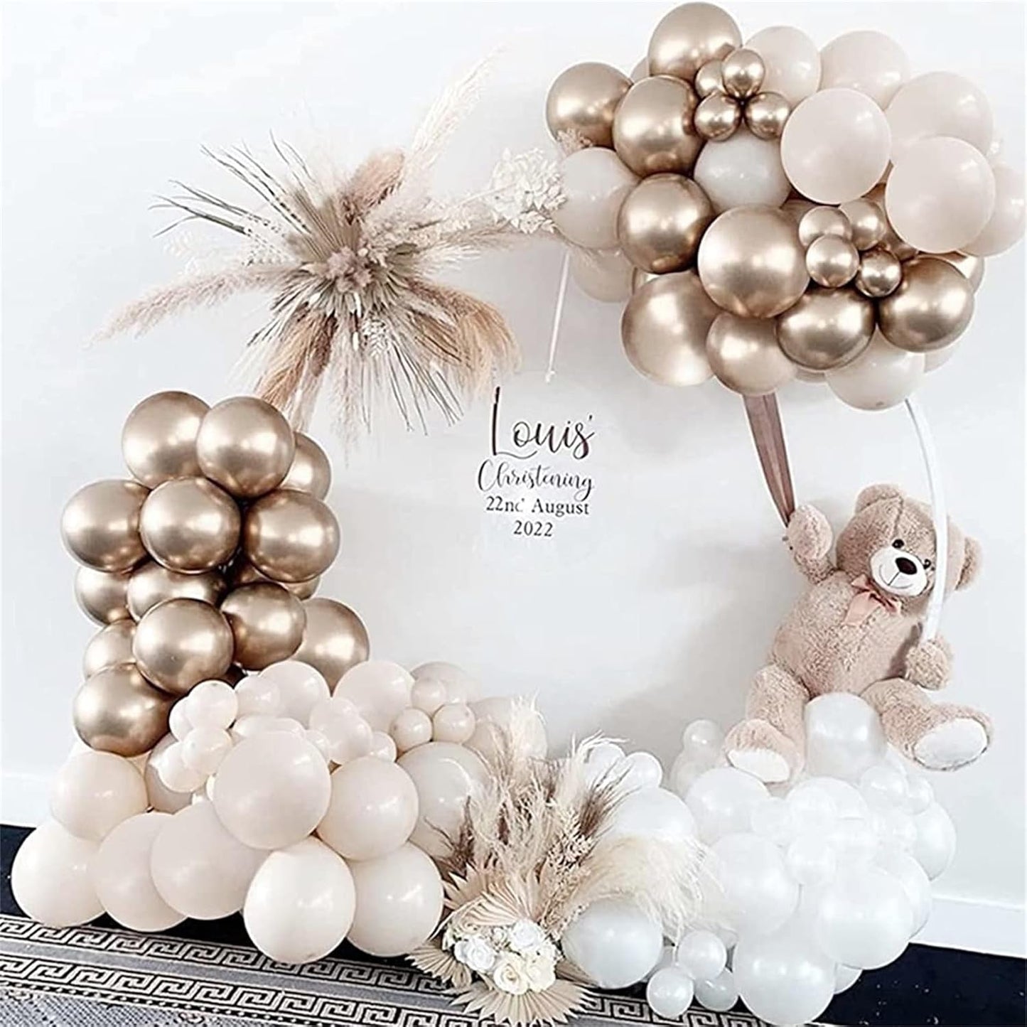 Skiennix 40-Inch Number 1 Balloon - 60 Pcs White Gold & Nude Cream Confetti Balloons for 1st Birthday & Boho Wedding Decor