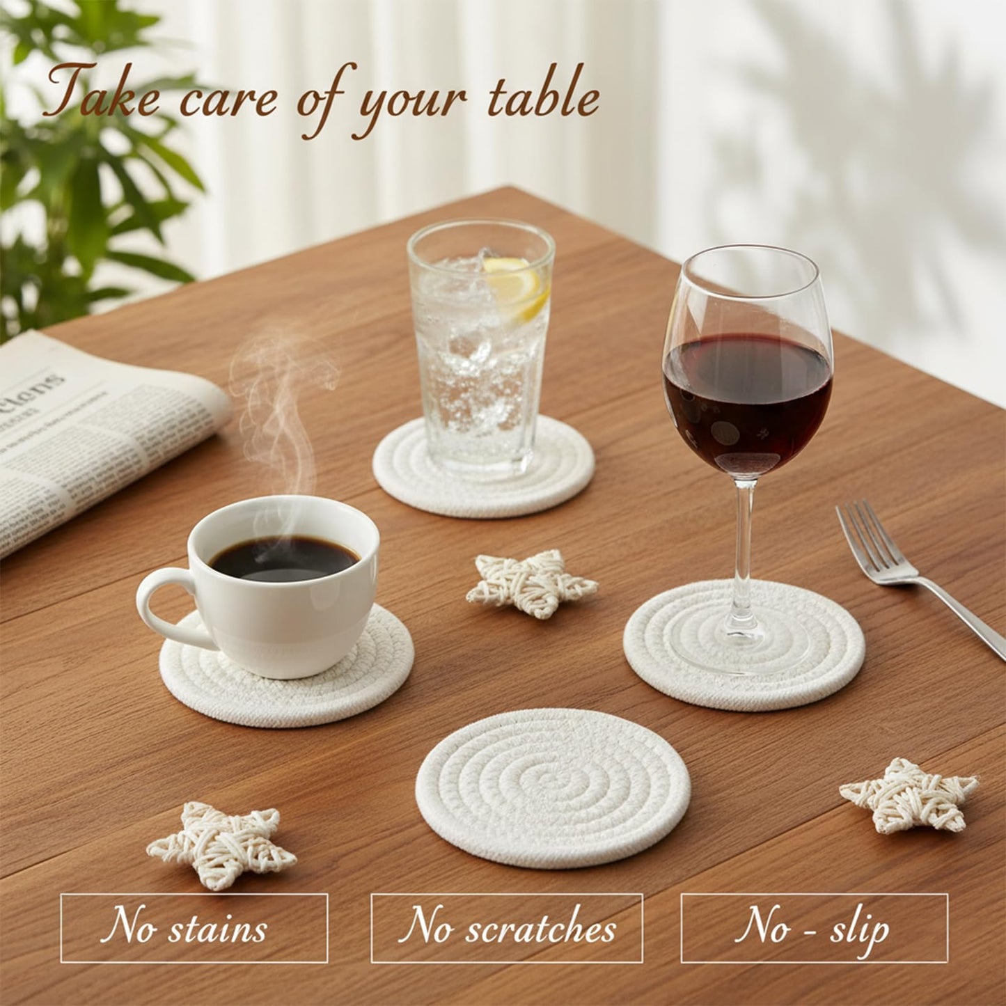 ZEXOLAP Drink Coasters Set of 8 with Holder – Cotton Woven Absorbent Coasters, 4 Colors for Coffee, Beer, Drinks & Tabletop Protection