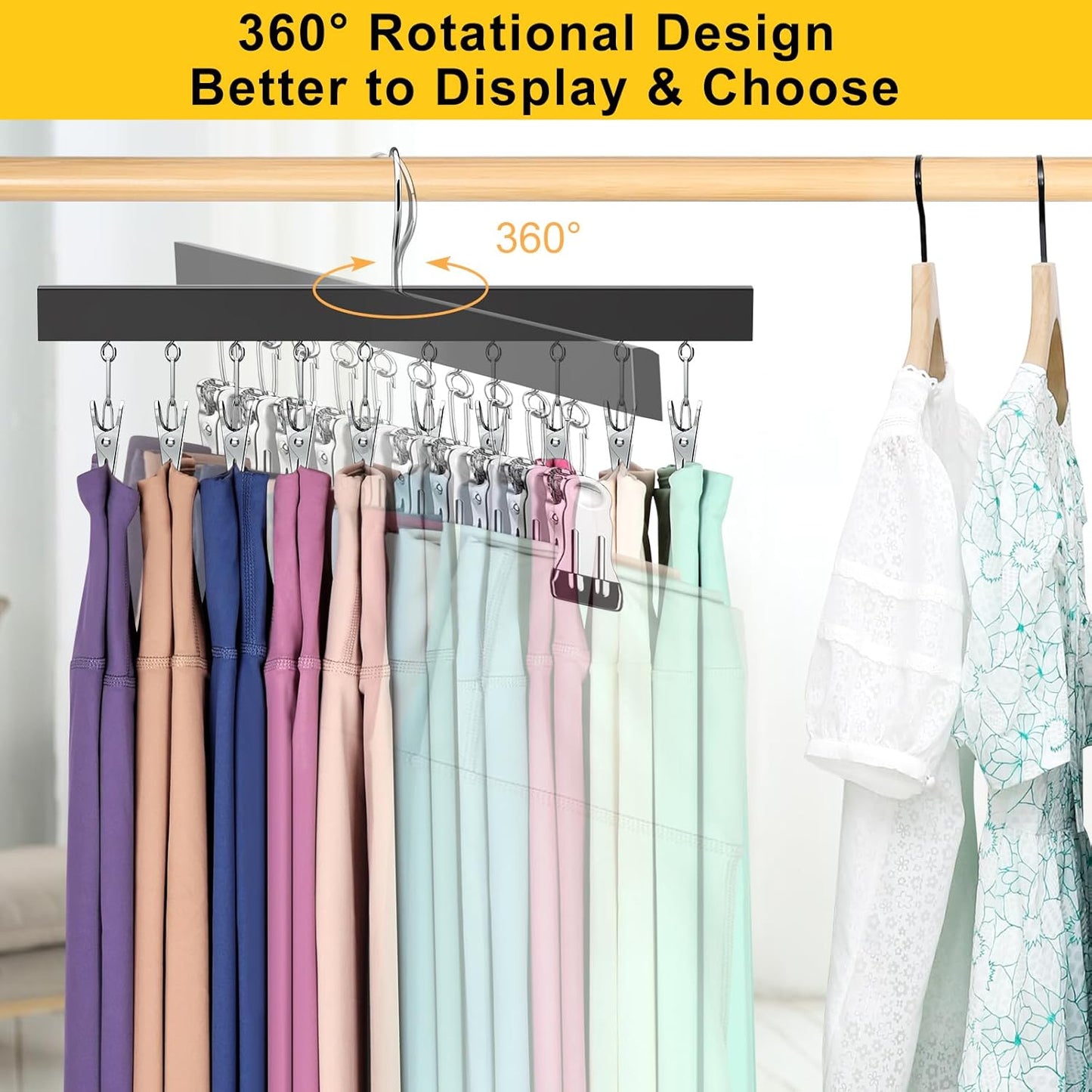 Skiennix Legging Organizer - 360° Rotating Closet Hangers for 20 Pants, Jeans, and Shorts | 2-Pack