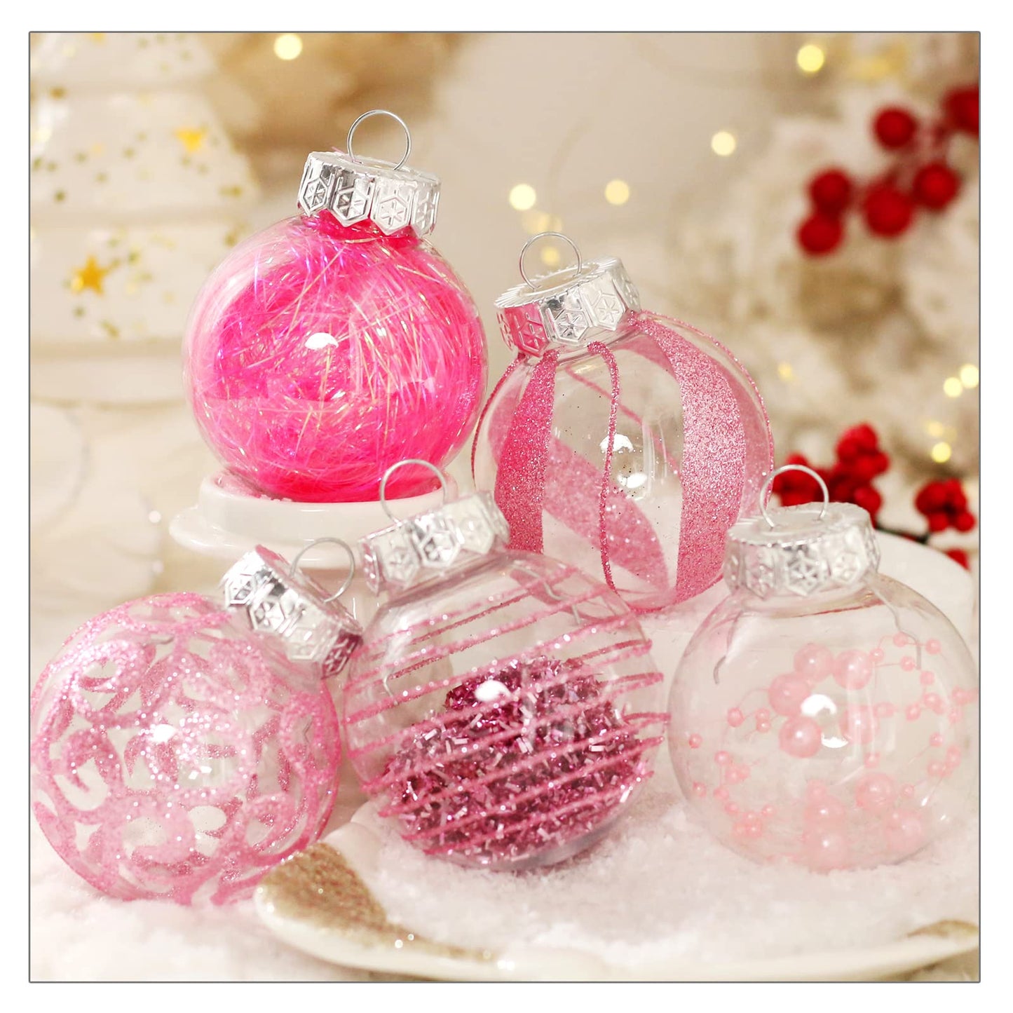 BSTCRAFT 60MM/2.36" Purple Clear Christmas Ornaments Set, 30pcs Shatterproof Delicate Baubles for Xmas Tree, Halloween, Indoor/Outdoor Decor