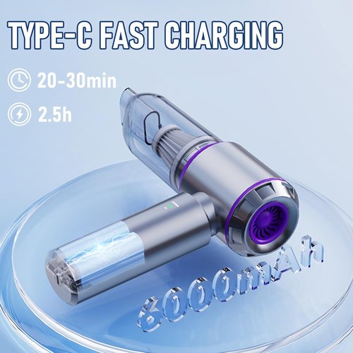 Houscly Car Vacuum - Portable Cordless 20000PA High Power 4-in-1 Handheld Cleaner | Ideal for Home & Travel
