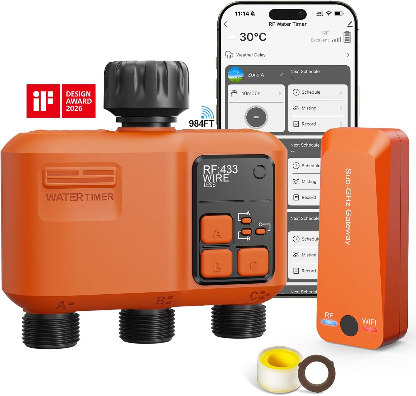 Smart WiFi Sprinkler Timer - 3 Zone Garden Hose Water Timer with 984 FT Range & APP Control | Alexa & Google Compatible