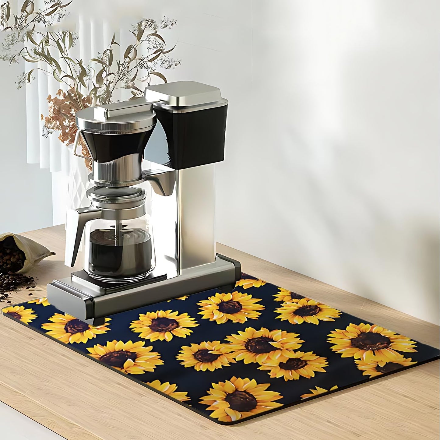 Skiennix Foldable Dish Drying Mat - Absorbent Multi-Purpose Sink Pad | Easy to Clean, Sunflower Design (12x16 Inches)