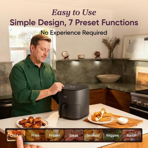 COSORI Air Fryer Pro - Compact 5QT with Ceramic Coating & 7 Cooking Presets | Easy Clean, Gray