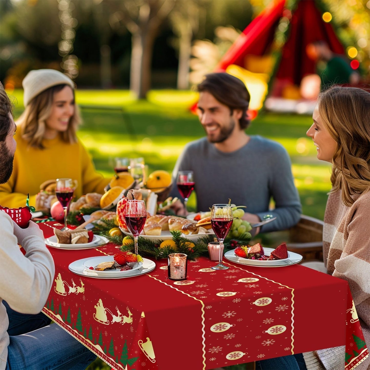 Christmas Tablecloth,2 Pack Disposable Plastic Tablecloths for Rectangle Tables 54"x108",Christmas Decorations,Red Reindeer Table Cloths for Home,Dinner,Xmas Table Cover for Outdoor,Picnic,Birthday