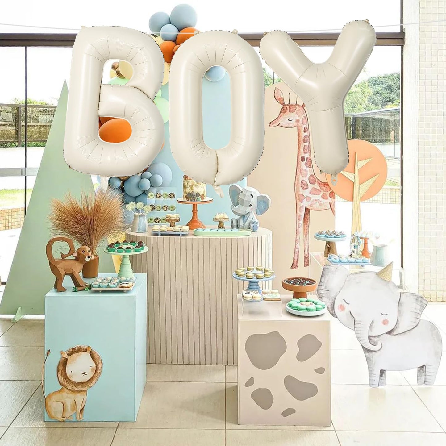 40 Inch Beige BOY Balloons, Large Cream White Sand BOY Balloon Letters with Ribbon, Ivory Alphabet Boy Balloon for Him Birthday Baby Boys Shower Boy or Girl Gender Reveal Party Decorations Supplies