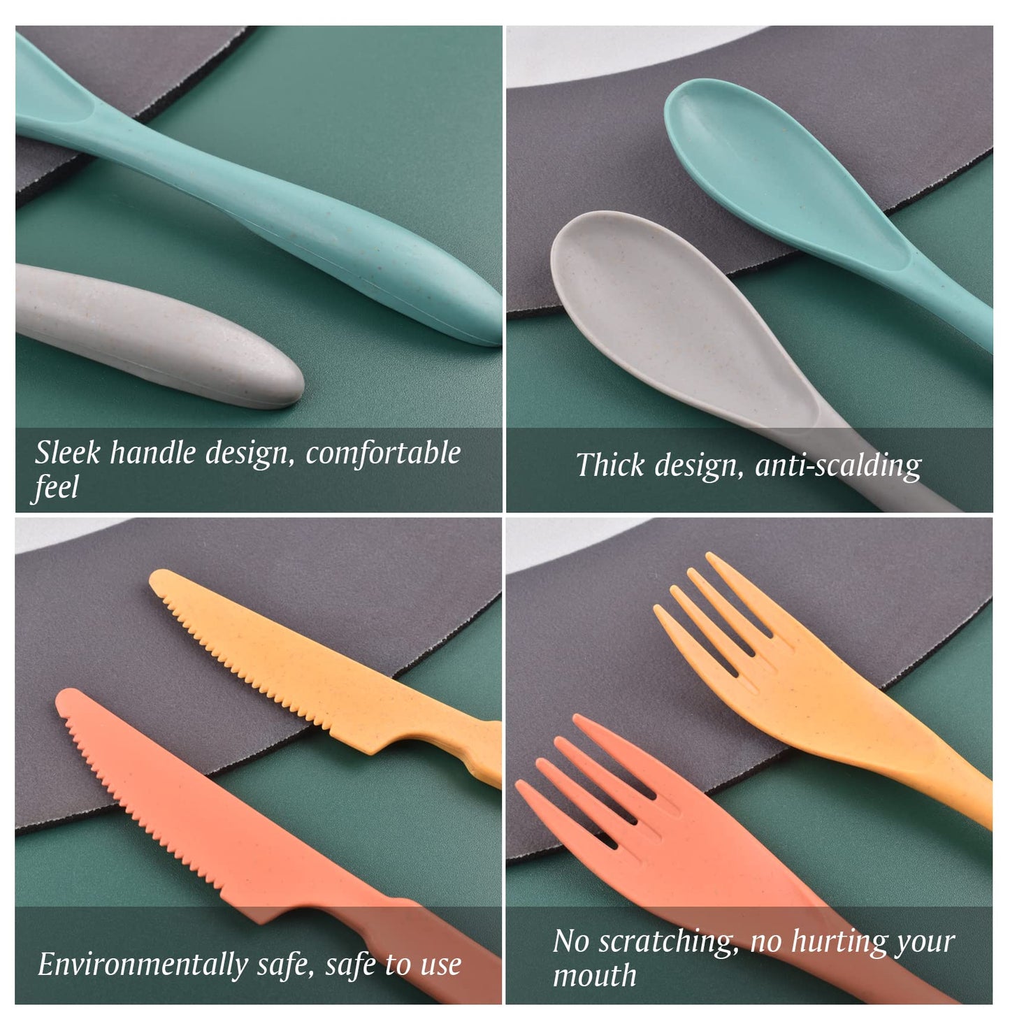 Knives Spoons and Forks Set, Wheat Straw Cutlery Set, Reusable Flatware Set for 8, Utensils for Party, Travel, Work, Picnic, Camping or Daily Use