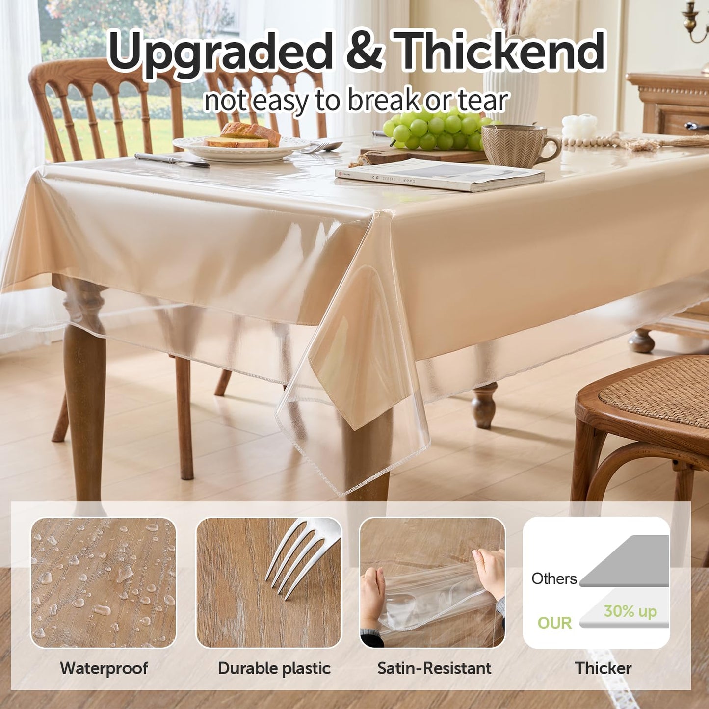 Spring rain Clear Table Cover Protector 54 x 78 Inch, PVC Plastic Tablecloth, Waterproof Oil Spill Proof Stain Resistant & Wipeable, Rectangle Vinyl Tablecloth for Desk Coffee Dining Room Table