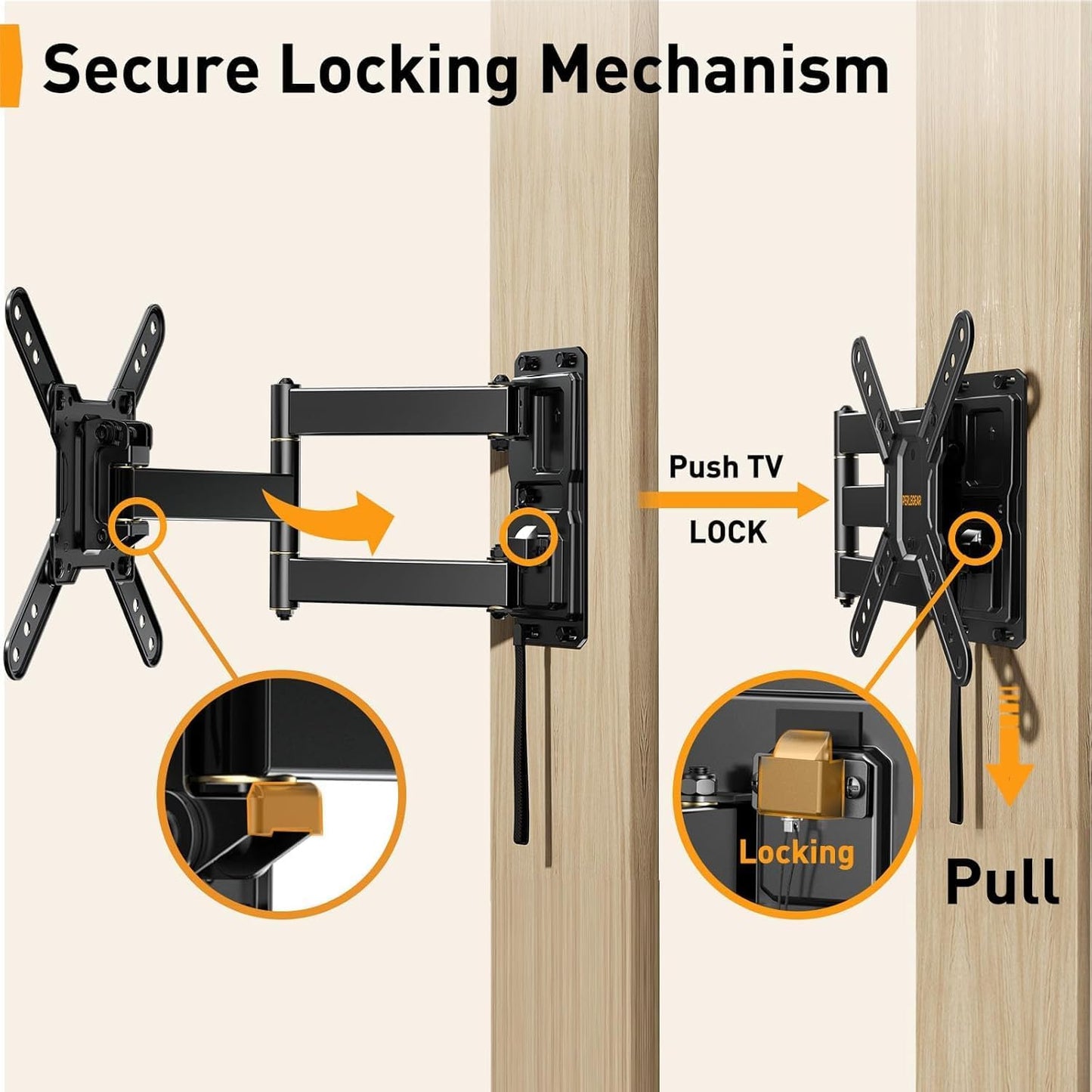 Perlegear Lockable RV TV Mount - Full Motion Swivel & Tilt for 13–43 Inch TVs, Max VESA 200x200mm