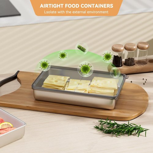 Freshmage Cheese Container - Stainless Steel Airtight Deli Meat Storage for Refrigerator | Dishwasher Safe
