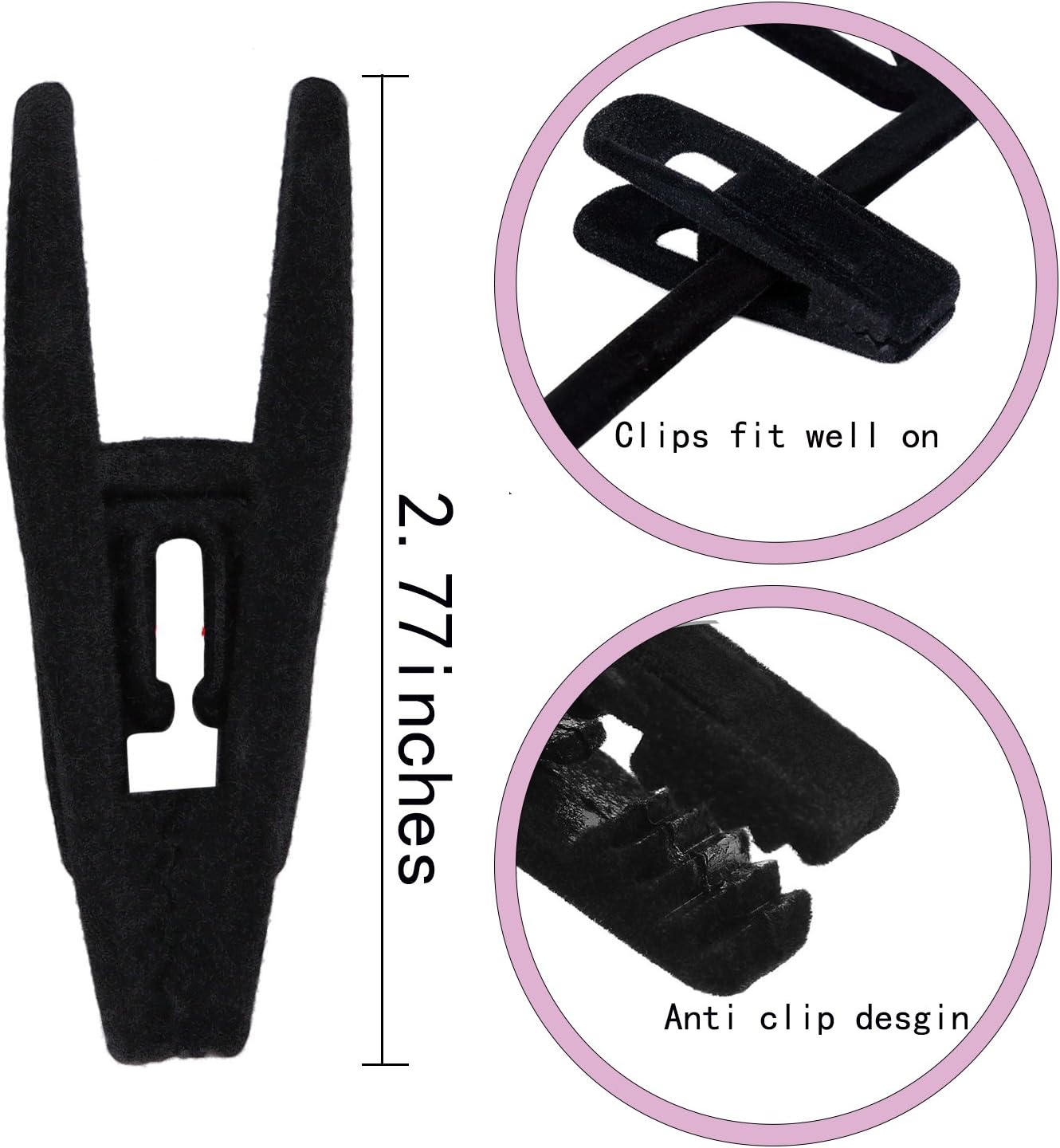 Tinfol Velvet Hanger Clips - 24 Pack Black Clothes Pin Clips with Large Opening for Slim-Line Hangers