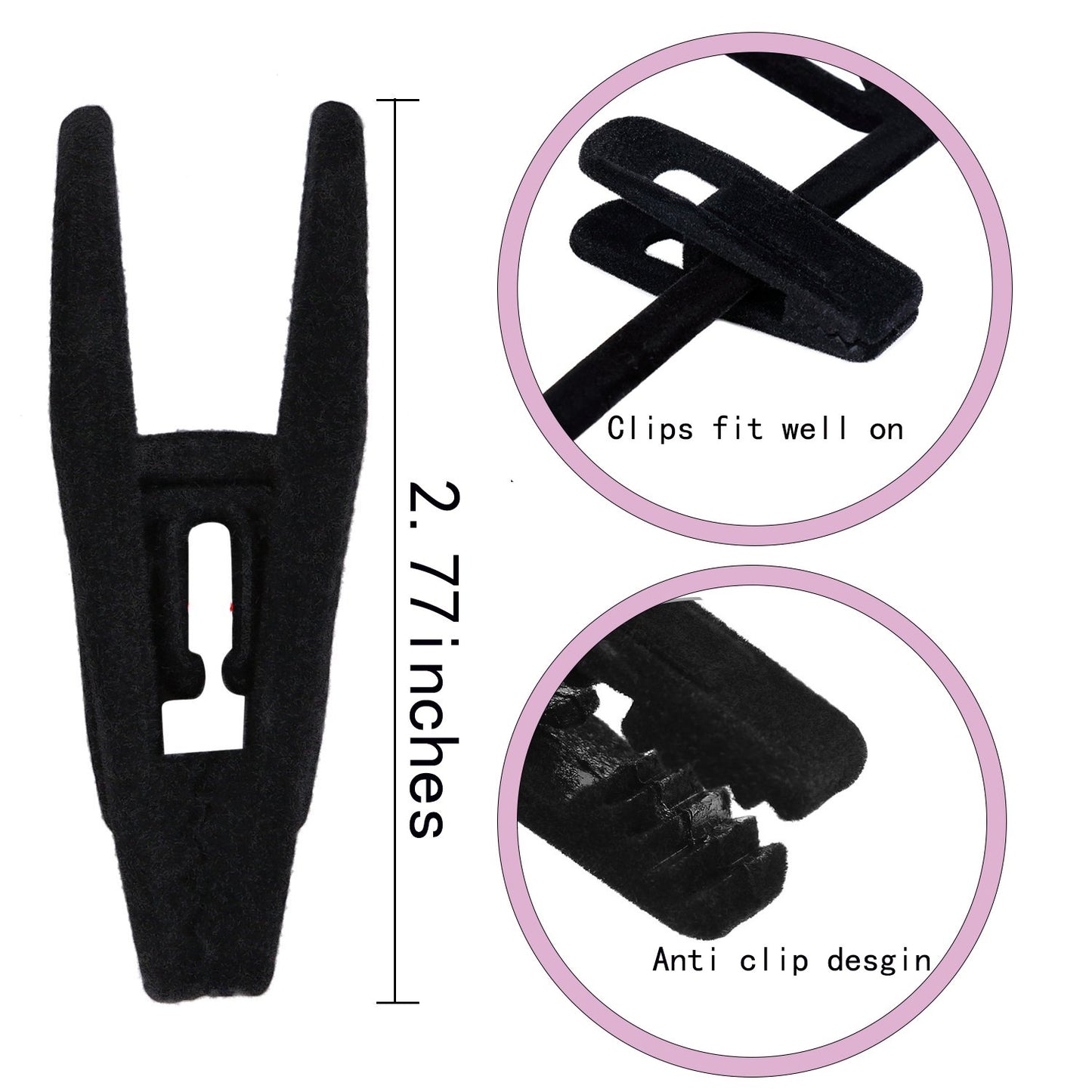 Tinfol Velvet Hanger Clips, 24 Pack Black Pants Hangers Clips, Large Opening Clothes Pin, Strong Finger Flocked Clip Perfect for Use with Slim-line Clothes Velvet Hanger