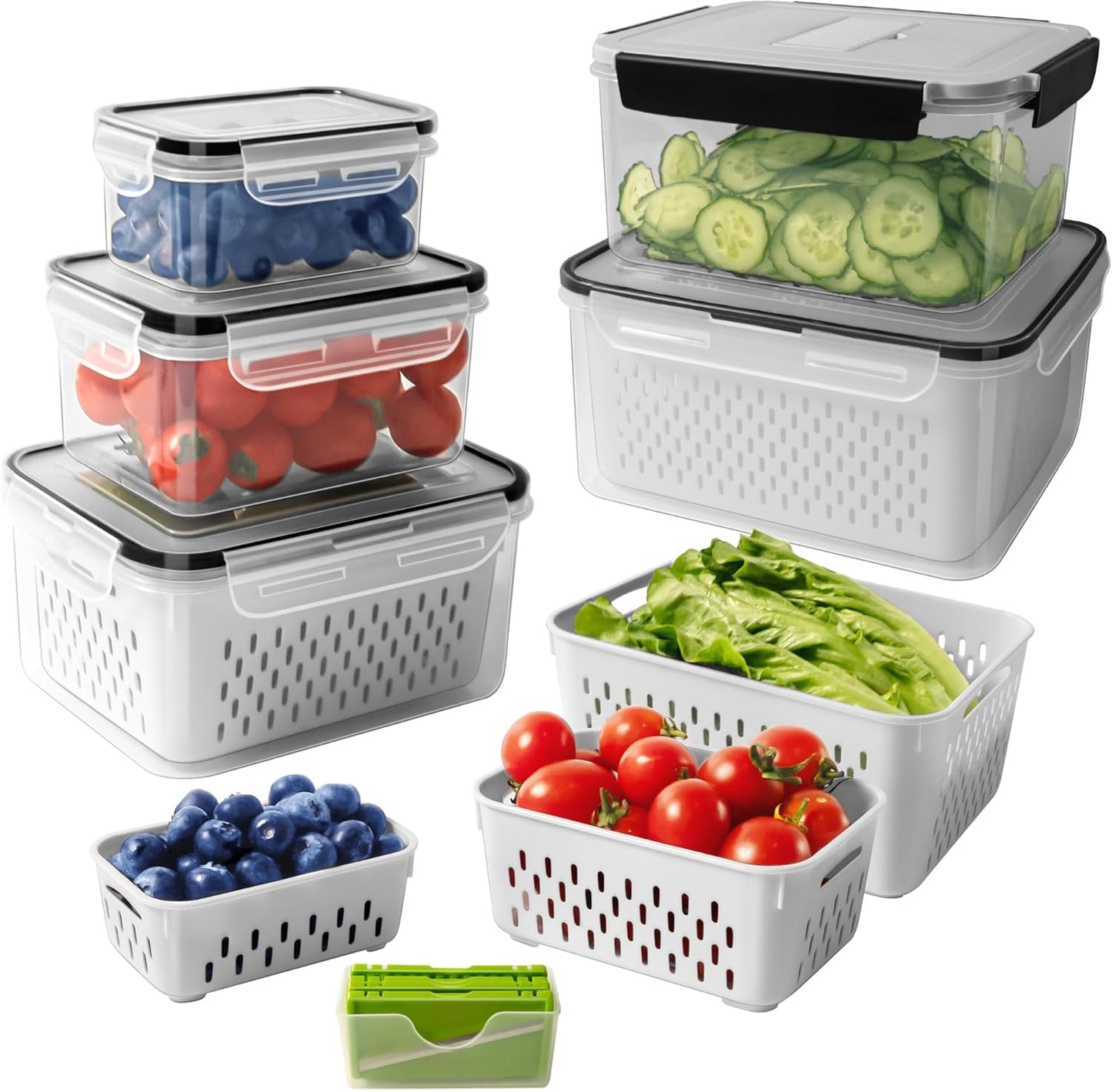 Skiennix Fruit Storage Containers - 5 PCS Leakproof Set with Removable Colander & Chopper | Dishwasher & Microwave Safe