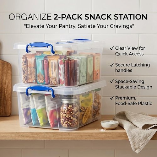 Clear Storage Bins by Sterilite - 9 Quart Stackable Plastic Boxes with Lids | 2 Pack