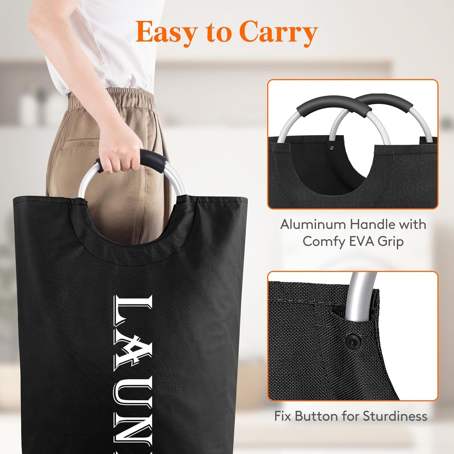 Lifewit Large Collapsible Laundry Basket - 100L Capacity, Waterproof Design, Black | 2-Pack