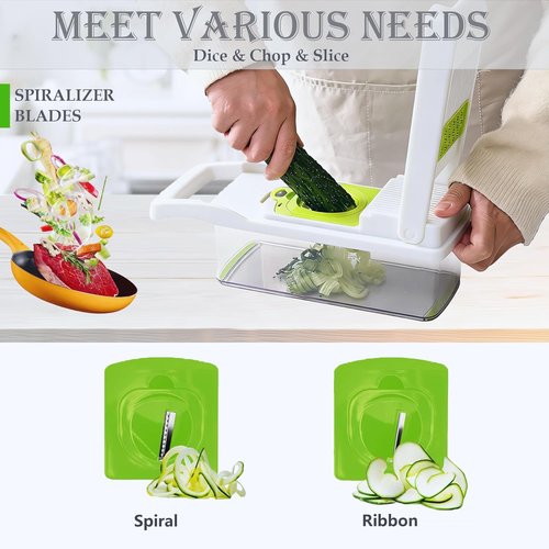 Dewpeton Pro-Series 20-in-1 Vegetable Chopper - Versatile Mandoline Slicer & Spiralizer for Onion Salad