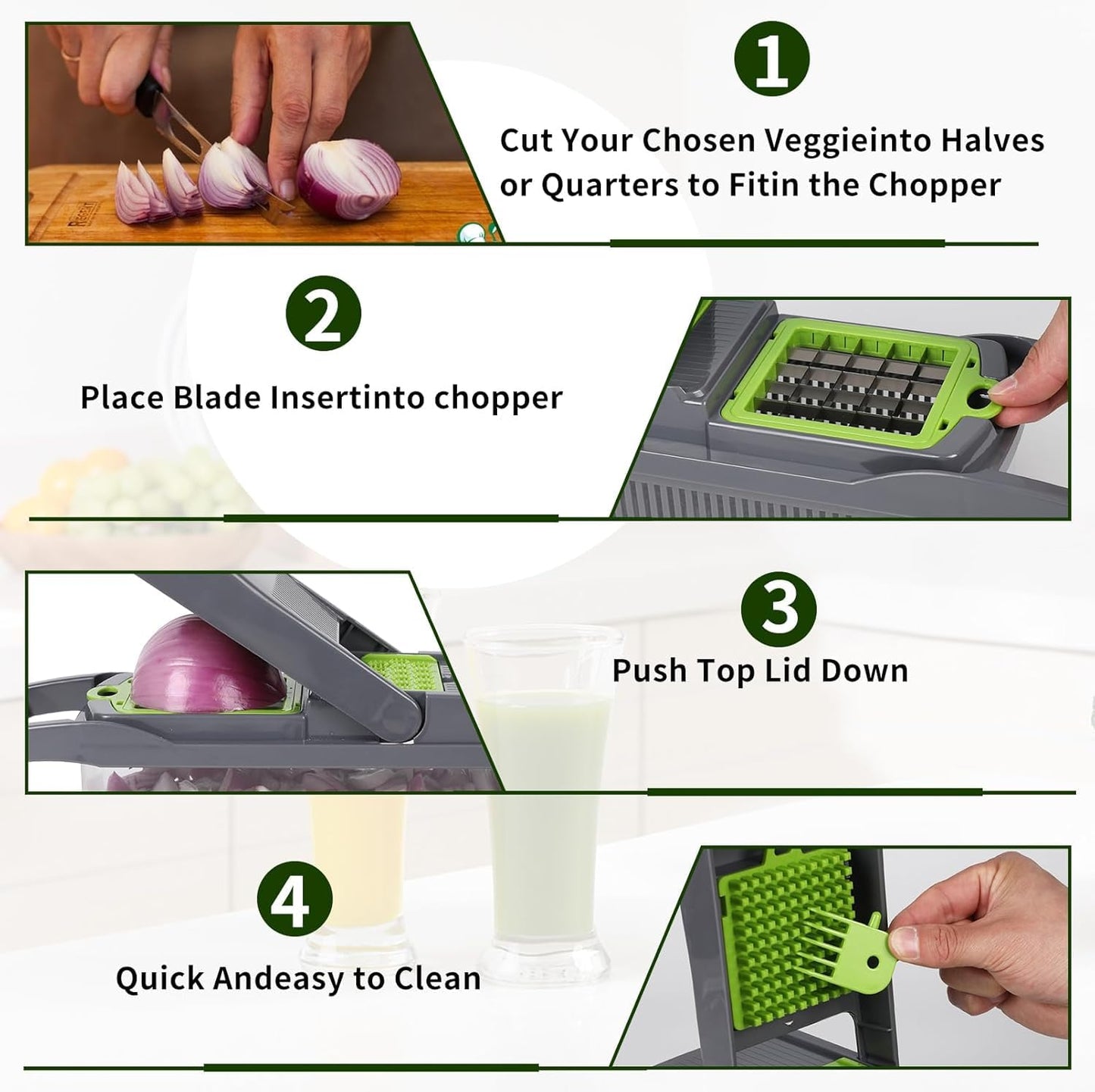 Pro-Series 16-in-1 Vegetable Chopper, Veggie Chopper, Food Chopper with Container, Vegetable Cutter Chopper & Spiralizer for Onion Salad (Grey, 16-piece set)