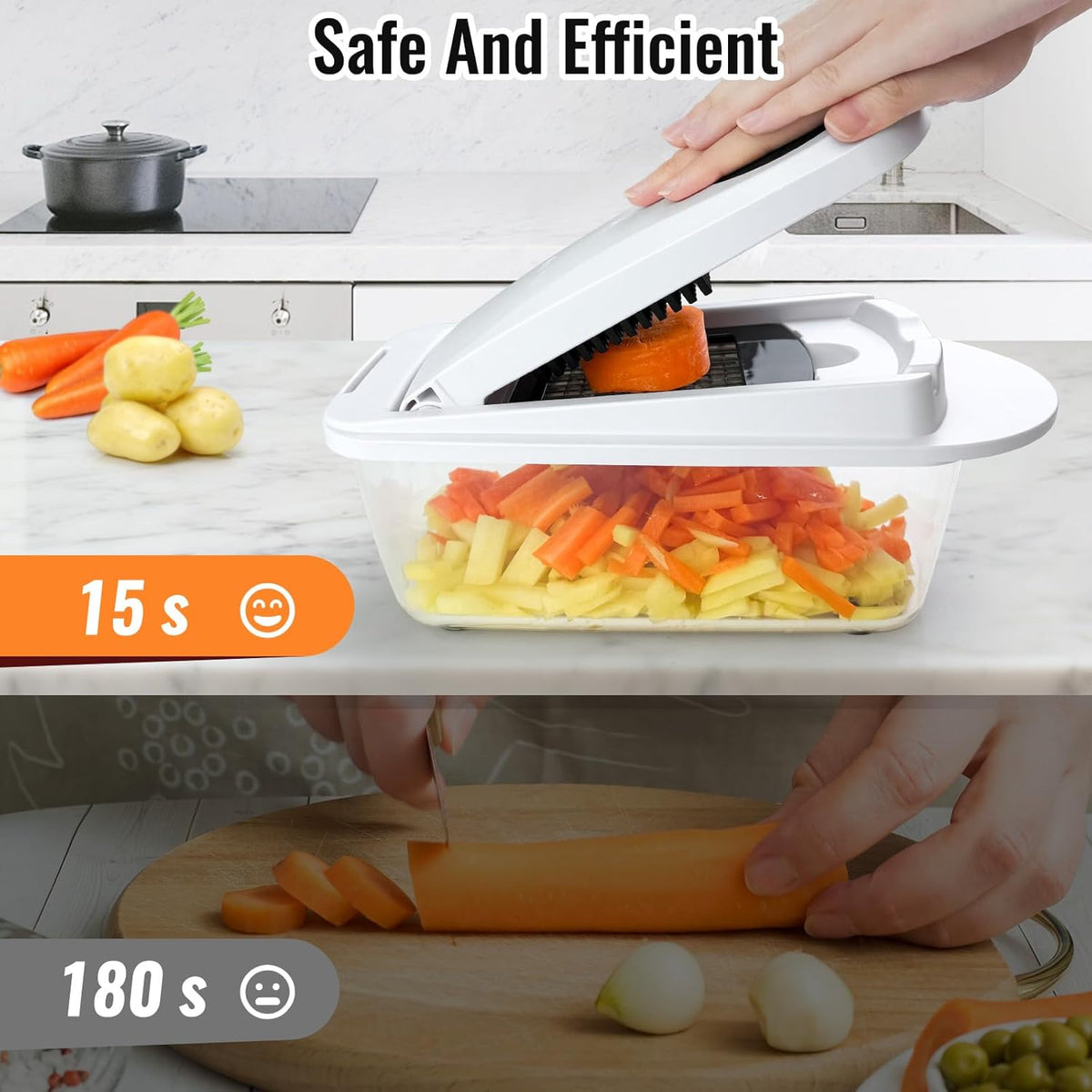 Skiennix 8-Blade Vegetable Chopper - All-in-One Mandoline Slicer with Container | White Kitchen Gadget