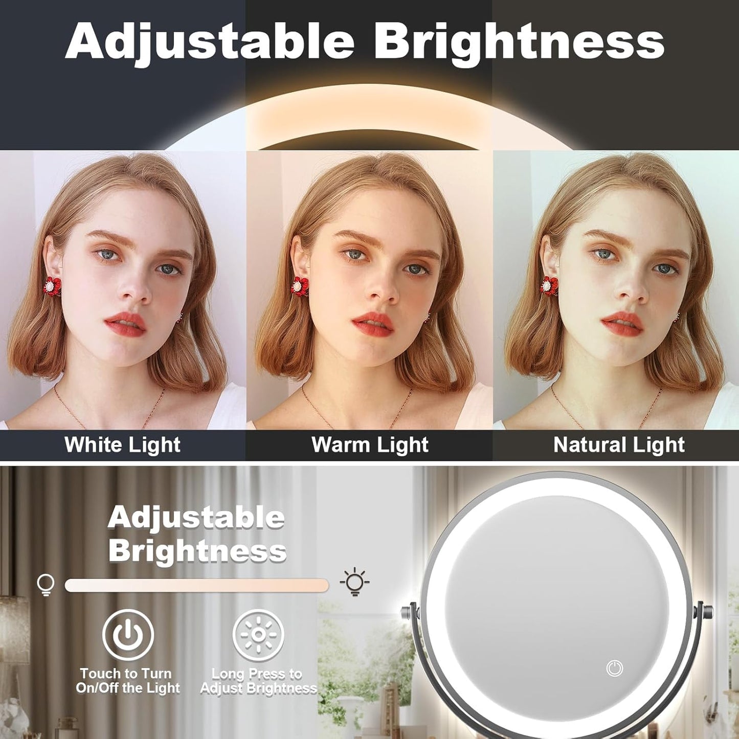 Tabletop Standing Makeup Mirror with Adjustable Height, 8Inch Mirror