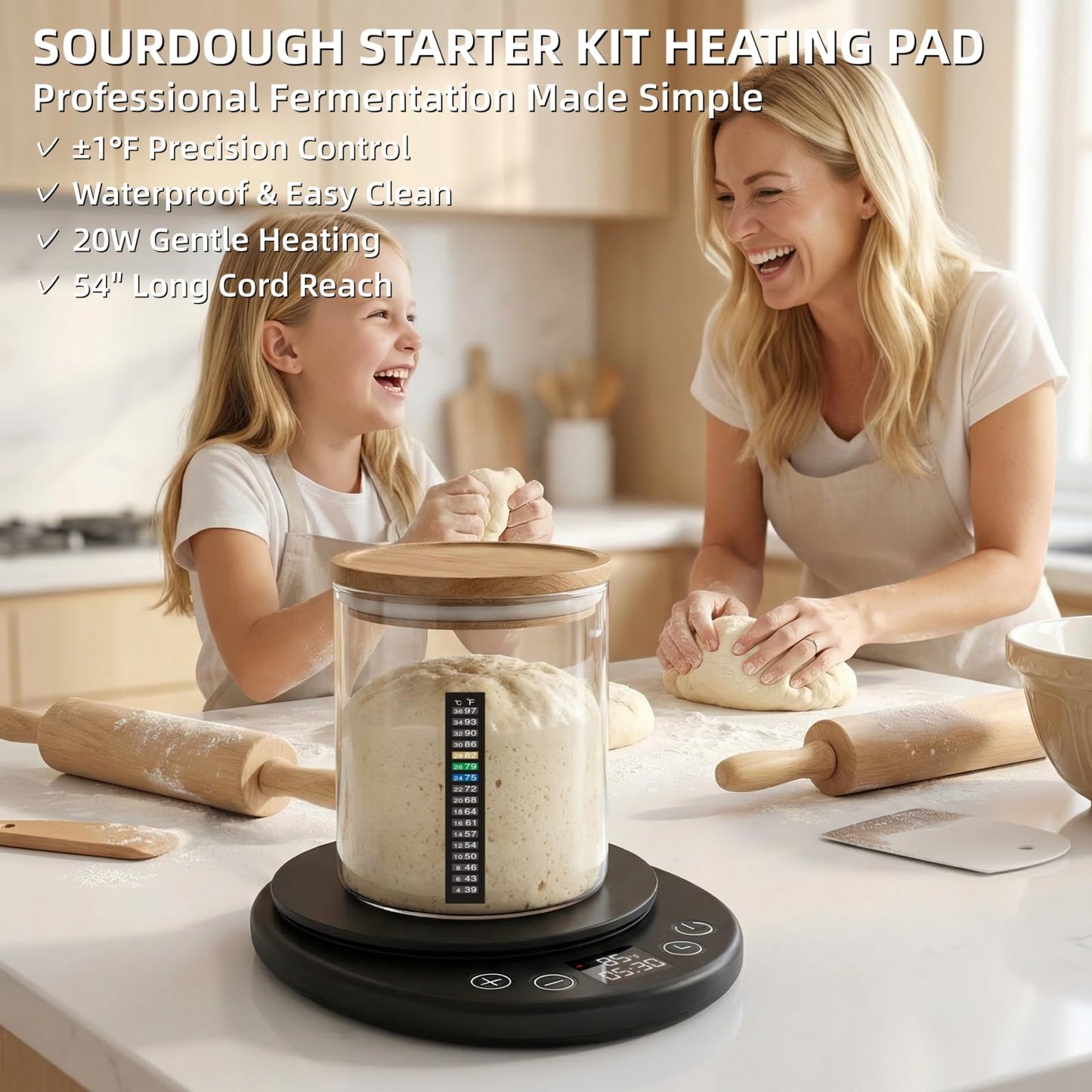 amhshkou Sourdough Starter Warmer - Professional 1°F Precision, 24H Auto Shutdown Timer, Delayed Start, 4.9" Surface for Perfect Fermentation (Black)