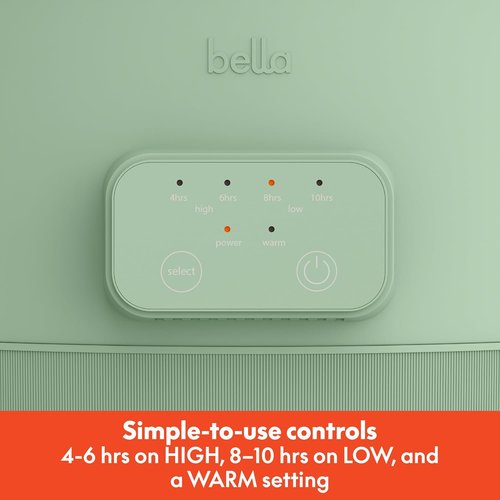 Bella 6.0 Qt Programmable Slow Cooker - Ceramic Nonstick, Adjustable Temp & Cooking Times, Seaglass