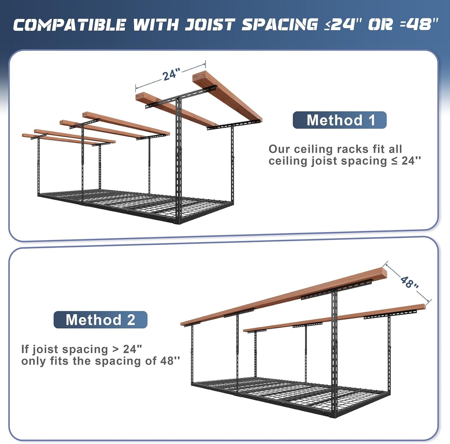 Jusgym Overhead Garage Storage Rack - Height Adjustable 26"-40" | Heavy Duty Metal, 750LBS Capacity
