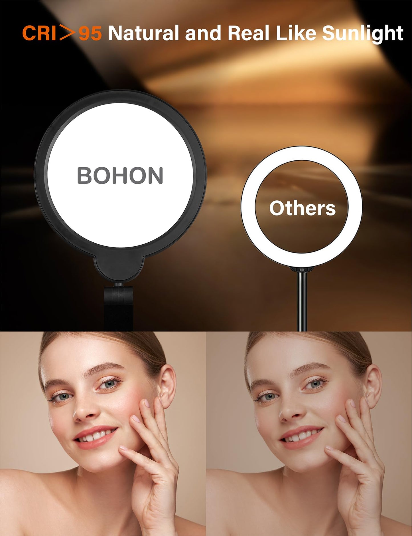 BOHON Desk Lamps for Home Office, 15W 5 Color Modes 10 Brightness Ring Light for Desk, Flexible Swing Arm LED Desk Light with Clamp for Video Conference Lighting Reading Zoom Streaming Table