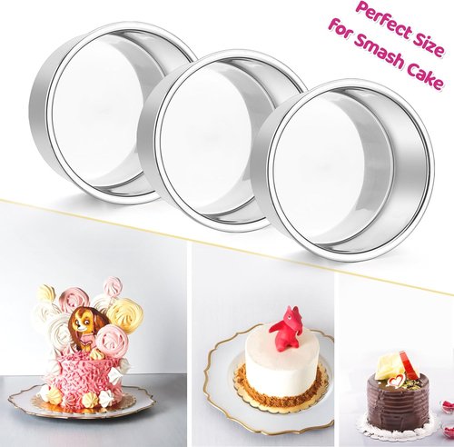 E-far 4-Inch Mini Round Cake Pan Set - Stainless Steel, Non-Toxic & Dishwasher Safe, Perfect for Smash Cakes