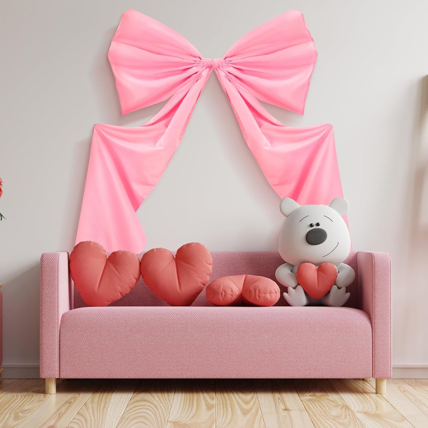 Wavwavw Giant Wall Bow Decorations - 39 x 72 Inch Pink Ribbon for Birthday, Baby Shower & Wedding Decor