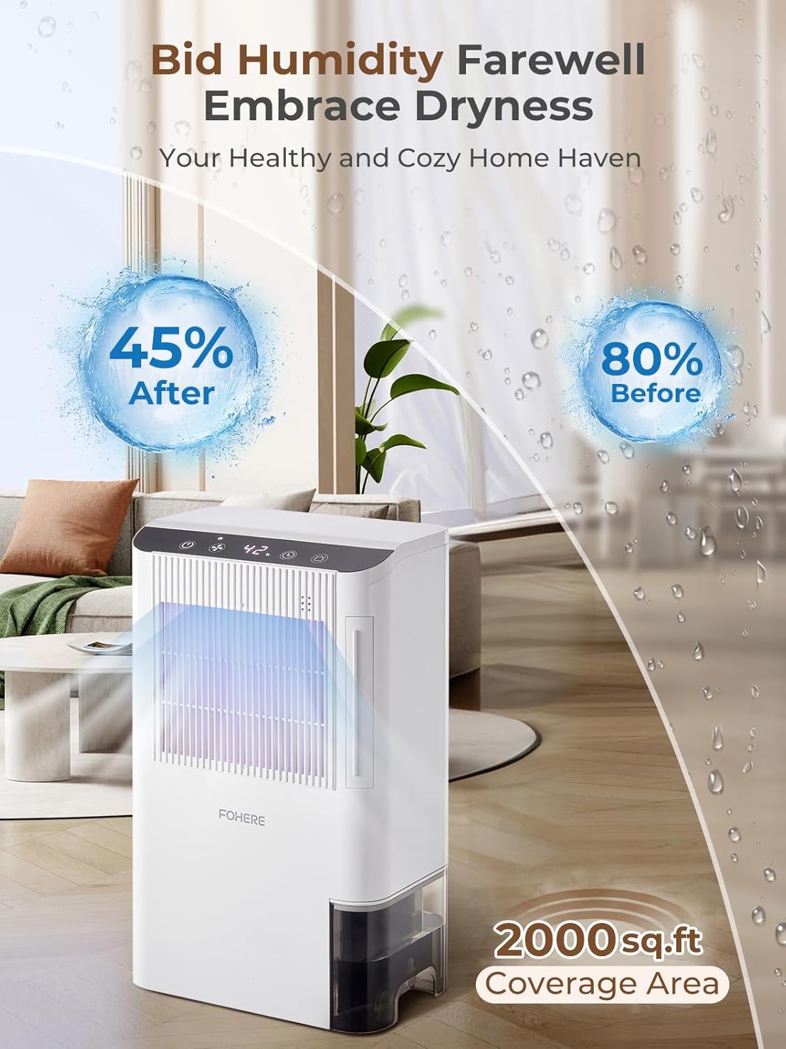 Skiennix Dehumidifier - 2000 Sq.Ft. Capacity with Auto Shut Off & 7 Color Light | Ideal for Home, Basement & Bathroom
